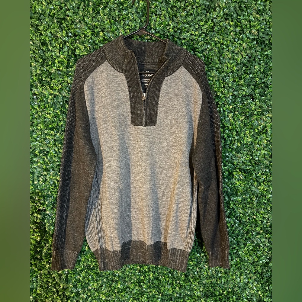 Men's Gray and Black Zip-Up Sweater